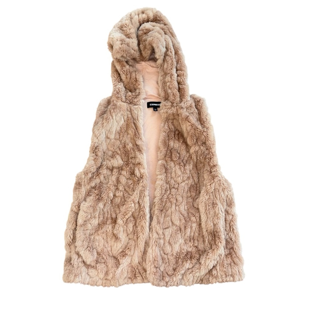 Express Women’s Faux Fur Dusty Pink Sleeveless Vest With Hood - XS
